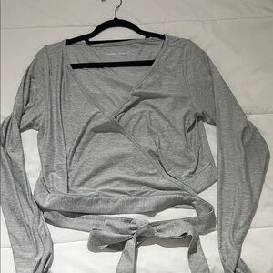 Outdoor Voices Light Gray Wrap Blouse